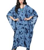 Blue  And  Black Color Printed High Quality Rayon Soft Cotton Designer Kaftan
