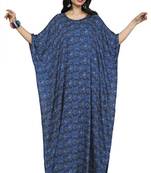 Navy Blue Color Printed High Quality Rayon Soft Cotton Long Designer Kaftan
