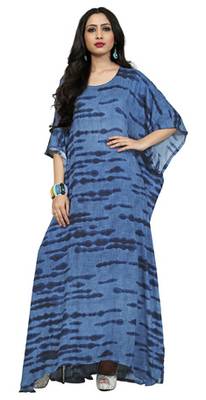 Blue Color Printed High Quality Rayon Soft Cotton Long Designer Kaftan 1