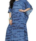 Blue Color Printed High Quality Rayon Soft Cotton Long Designer Kaftan