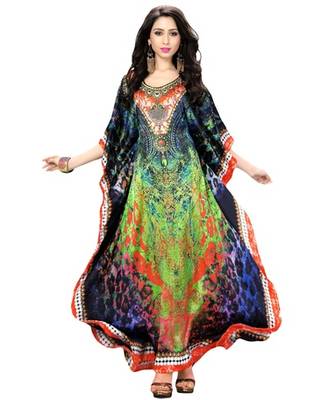 Multi Color Digital Printed High Quality Satin Silk Long Designer Kaftan 3