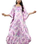 Pink  And  White Color Printed High Quality Satin Silk Long Designer Kaftan