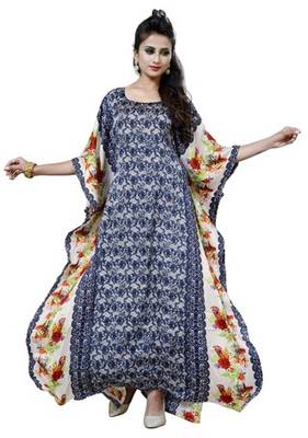 Multi Color Printed High Quality Satin Silk Long Designer Kaftan 2