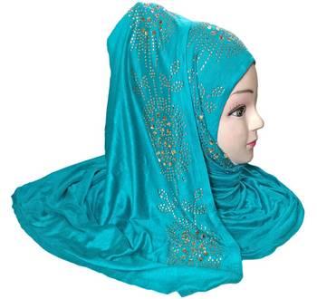 Cyan Diamond Stone Work Hoisery Cotton Women'S Headscarf 1