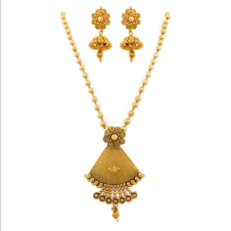 Ethnic One Gram Gold Plated Sprial Designer Pendant Set With Earring for Girls & Women with 18 inches chain