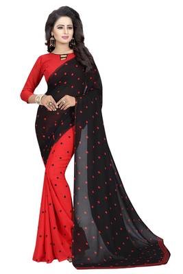 Multicolor printed georgette saree with blouse pack of- 2 6