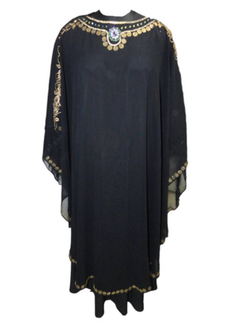 Black Colour Diamond Stone Work Lycra  And  Georgette Fully Stitched Burkha With Shoulder Viel Style