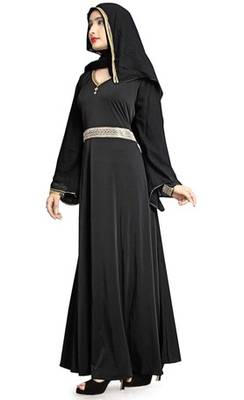 Black Colour Diamond Stone Work Strechable Lycra Fully Stitched Burkha 1