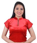 Red  Cotton Lycra Solid stitched blouse