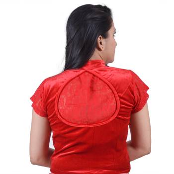 Red  Cotton Lycra Solid stitched blouse 2