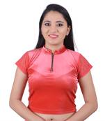 Red  Cotton Lycra Solid stitched blouse