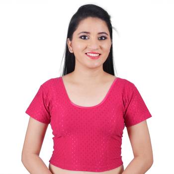 Pink Cotton Lycra Solid stitched blouse 1