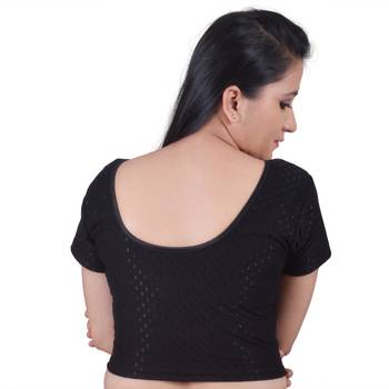 Black Cotton Lycra Solid stitched blouse 1