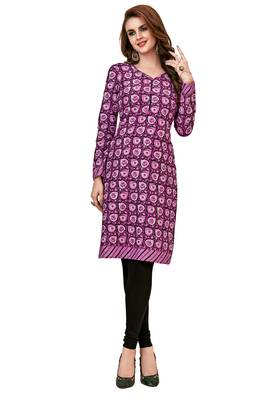 Purple Printed Cotton Kurtas And Kurtis 1