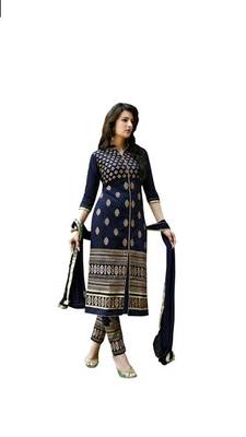 Bohra silk mills Womens Blue Embroidered Georgette semi stitched salwar suit 1