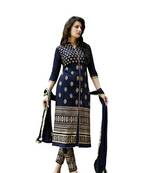 Bohra silk mills Womens Blue Embroidered Georgette semi stitched salwar suit