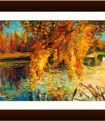 Abstract Trees Over Lake Painting