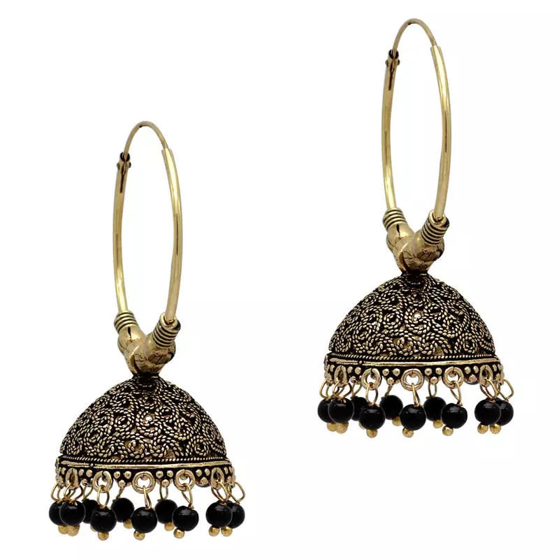 Black Color Beads Traditional Jhumka Earrings