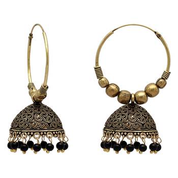 Black Color Beads Traditional Jhumka Earrings 3