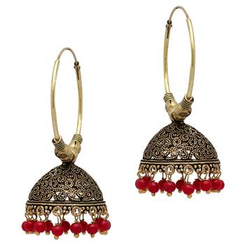 Festive Collection Maroon Color Beads Jhumka Earrings 1