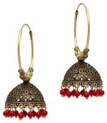 Festive Collection Maroon Color Beads Jhumka Earrings