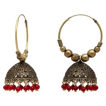 Festive Collection Maroon Color Beads Jhumka Earrings 3
