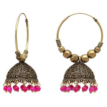 Rani Color Beads Jhumka Earrings For Girls  and  Women 3