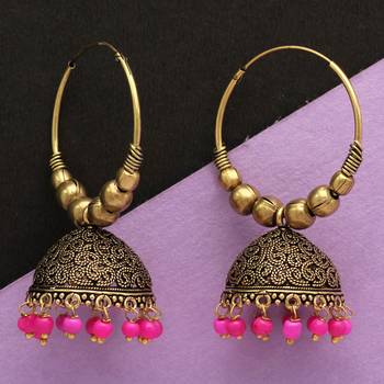 Rani Color Beads Jhumka Earrings For Girls  and  Women 4
