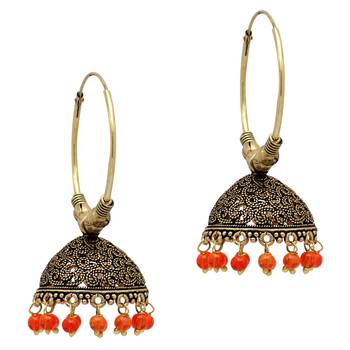 Orange Color Beads Traditional Jhumka Earrings 1