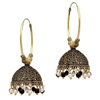 Partywear Special Black  And  White Color Beads Jhumka Earrings 1