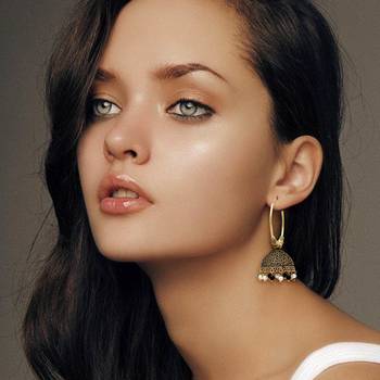 Partywear Special Black  And  White Color Beads Jhumka Earrings 2