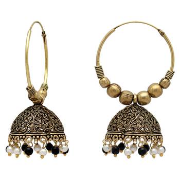 Partywear Special Black  And  White Color Beads Jhumka Earrings 3