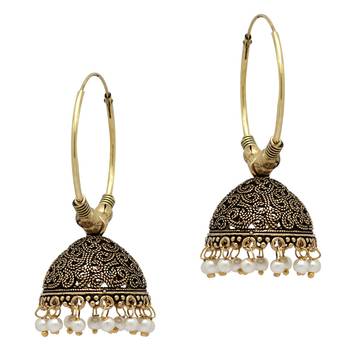 White Color Beads Traditional Jhumka Earrings 1