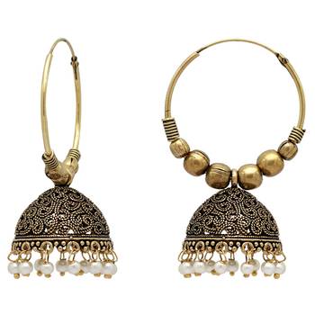 White Color Beads Traditional Jhumka Earrings 3
