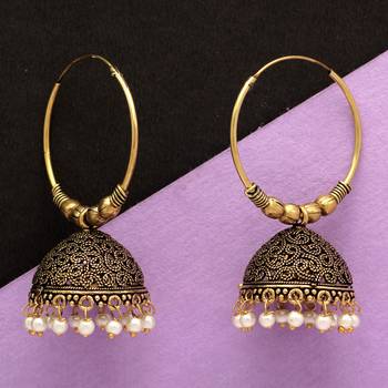 White Color Beads Traditional Jhumka Earrings 4