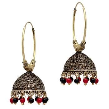 Maroon  And  Black Color Beads Traditional Jhumka Earrings 1