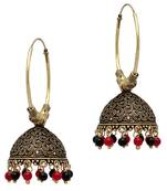 Maroon  And  Black Color Beads Traditional Jhumka Earrings