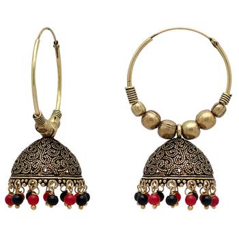 Maroon  And  Black Color Beads Traditional Jhumka Earrings 3