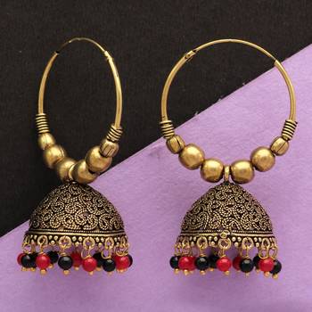 Maroon  And  Black Color Beads Traditional Jhumka Earrings 4