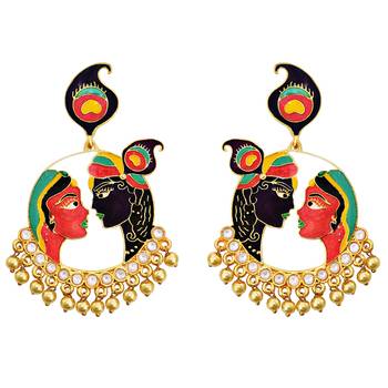 Meenkari Kundan Radha Krishna Brass Gold Plated Bali Jhumki Earring 553 1