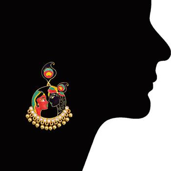 Meenkari Kundan Radha Krishna Brass Gold Plated Bali Jhumki Earring 553 2