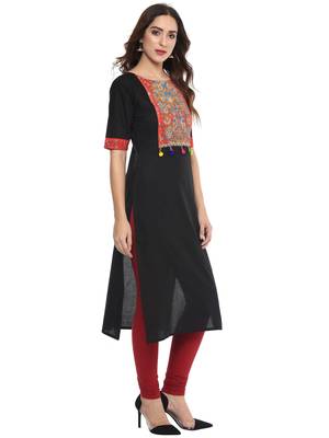 Black  cotton stitched kurtas-and-kurtis 4