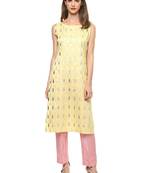Yellow  dupion silk stitched kurtas-and-kurtis