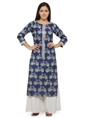 Blue  cotton stitched kurtas-and-kurtis 1