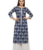 Blue  cotton stitched kurtas-and-kurtis