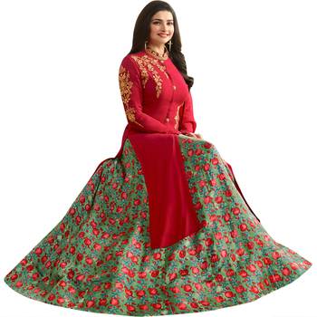 Red embroidered georgette anarkali salwar with dupatta 2