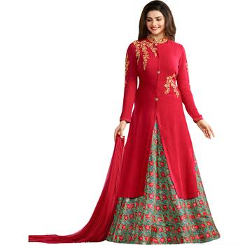 Red embroidered georgette anarkali salwar with dupatta 4