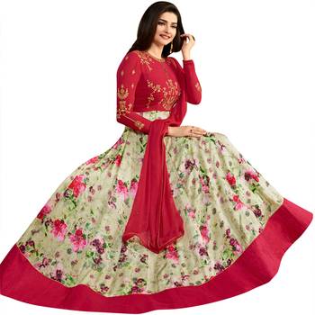 Pink embroidered georgette anarkali salwar with dupatta 1