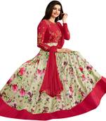 Pink embroidered georgette anarkali salwar with dupatta