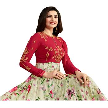 Pink embroidered georgette anarkali salwar with dupatta 2